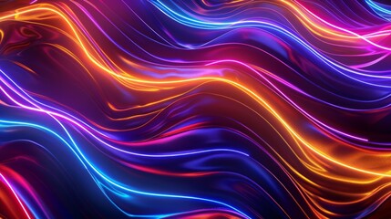 Abstract background with colorful glowing neon lines. Futuristic wallpaper with vibrant wavy light trails in fluid motion