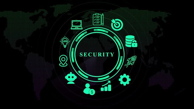 Security concept with icons and world map . Business, technology, modern technology concept.