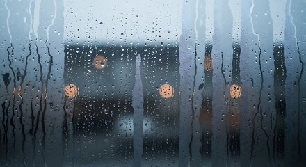 Reflective Rainy Window View Inspiring Creativity and Serenity for Urban Lifestyle and Travel Blogs and Websites, Evoking Moodiness and Introspection