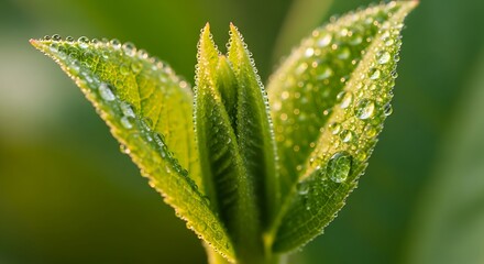 Refreshing Dew Drops on Young Leaves Symbolizing New Beginnings and Growth for Your Brand or Project