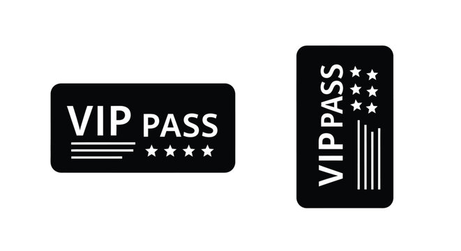 A black vip pass with white text and star decorations is displayed