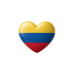Fototapeta premium A glossy, three-dimensional heart icon featuring the national flag of Colombia (yellow, blue, and red). It symbolizes Colombian culture, national pride, and South American identity.