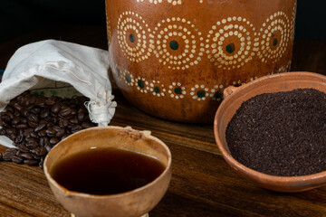 Artisanal cafe de olla process with clay pottery