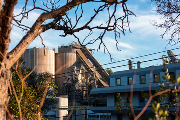 Concrete Silos and Machinery at Cement Plant