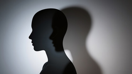 Conceptual Psychology Portrait Silhouette with Dual Shadow, Identity and Mind Reflection, Abstract Human Art Illustration