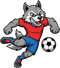 Fototapeta premium Wolf soccer mascot kicking ball vector illustration