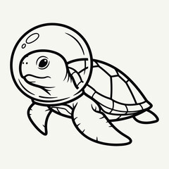 Illustration of a turtle wearing a space helmet, isolated on