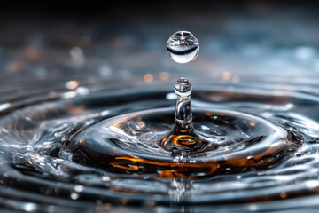 Close Up Water Droplet Splashing Into Ripples