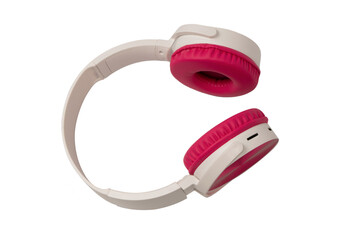 Pink and white headphones isolated on white background.