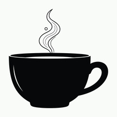 Black coffee cup with steam isolated on, simple illustration