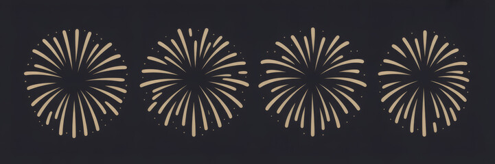 Set of fireworks illustrations golden line art on a dark background perfect for festive designs and celebrations