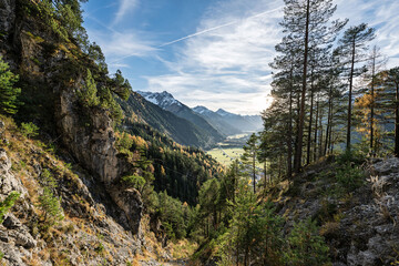 View into the wild Lechtal in Tyrol, Austria, an impressive alpine valley and breathtaking holiday region surrounded by untouched nature.