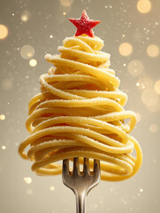Creative pasta tree with a star for holiday celebrations