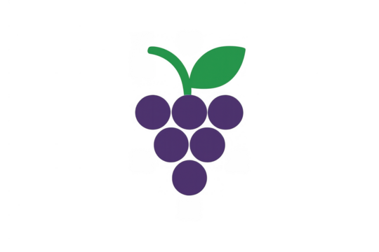 Purple grapes icon representing healthy fruit, natural food, a sweet snack, and organic produce with transparent background