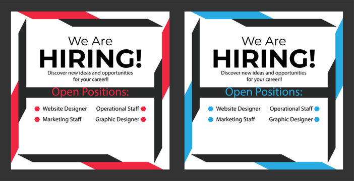 We are hiring job position square banner or social media post, Vacancy banner design finds a job, We are hiring banner, poster
By Pavel