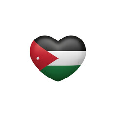 A three-dimensional heart icon displaying the Jordanian flag (black, white, green, with a red chevron and star). Perfect for celebrating Jordanian national pride and Middle Eastern identity.