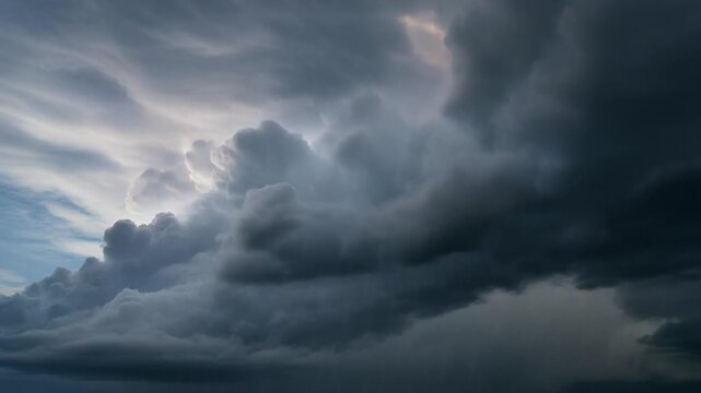 Dramatic storm clouds forming in dark sky before heavy rain