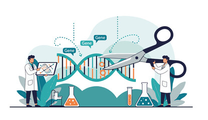 Scientists skillfully edit DNA helix with CRISPR technology, symbolizing gene editing innovation and breakthroughs in modern biotechnology research for a healthier future.