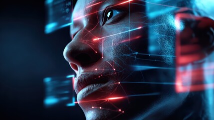 Human Face with Futuristic Digital Interface Overlay