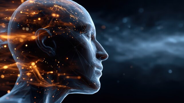 Abstract Digital Human Head with Neural Network Visualization - Powered by Adobe