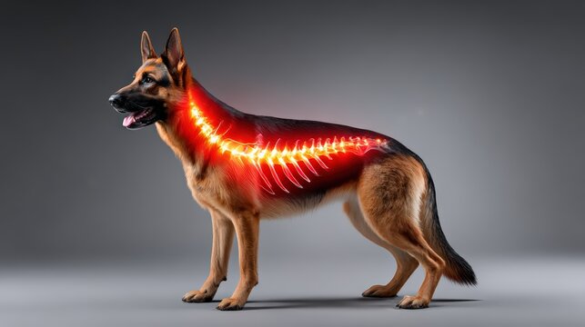 Dog with Highlighted Spinal Column in Medical Visualization