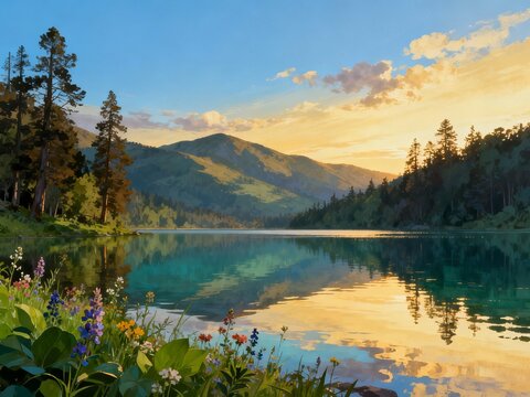 lake and mountains - Powered by Adobe