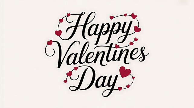 Festive happy valentines day message with heart decorations isolated on white background for romantic greeting card design and celebration