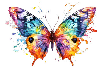 Artistic rainbow butterfly splash painting isolated on transparent background
