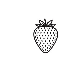 Minimalist Black and White Strawberry Line Art with Leafy Top and Seed Pattern