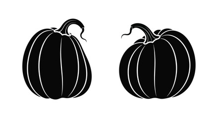 Two black and white illustrations of pumpkins on a plain background