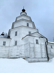 Ancient wooden Church of Elijah the Prophet in Tsypino in winter, Vologda region