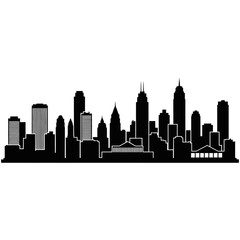 Fototapeta premium A silhouette of a modern city skyline is depicted against a white background.