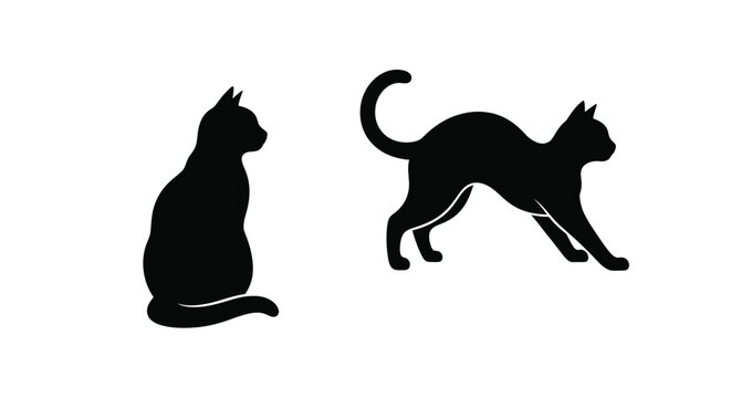 Two black cat silhouettes displayed in a minimalist simple graphic design