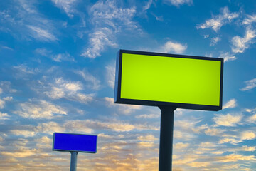 colorful blank billboard among clouds. selective focus