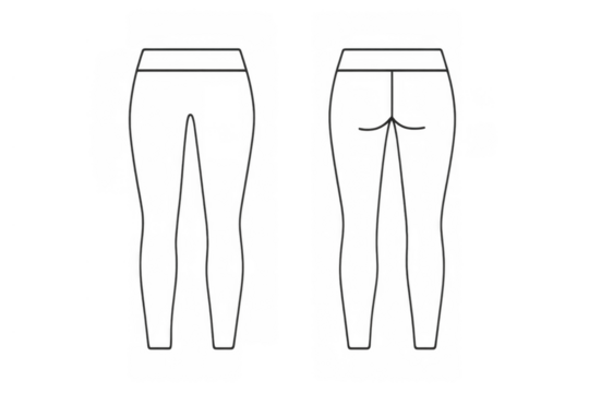 Leggings technical sketch outline. Clothing apparel template. Yoga pants fashion design mockup, front and back view