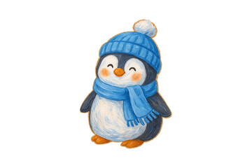 Winter Brushstroke Adorable watercolor penguin with a blue hat and scarf a cute animal illustration Sublimation Design