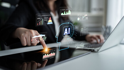 AI powered business intelligence for advanced data analysis. A concept of a smart system using AI...