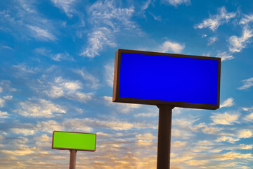 colorful blank billboard among clouds. selective focus