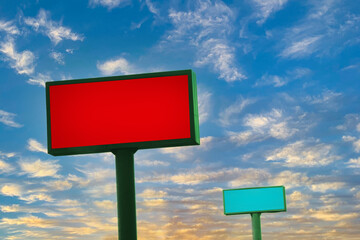 colorful blank billboard among clouds. selective focus