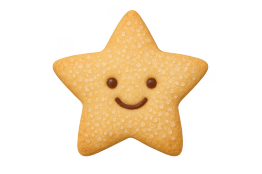 Smiling star sugar cookie with transparent background - Powered by Adobe