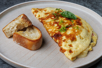 Delicious Cheese Omelette On Plate With Toast