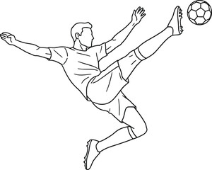 Soccer Player Volley Kick Line Art Outline vector