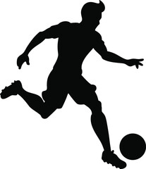 Simple Soccer Player Silhouette Dribbling Ball Vector Graphic on a Transparent Background
