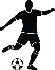 Soccer Player Silhouette Kicking or Passing Ball Vector Graphic