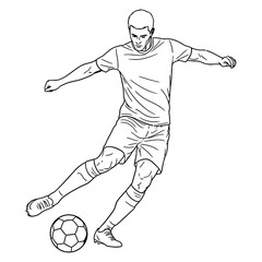 Outline Soccer or football Player Kicking Ball Vector Illustration - Detailed Line Art on transparent background