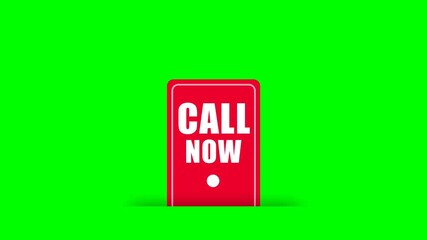 Call now tag label animation on a green screen background for promotions, service offers, and marketing campaigns