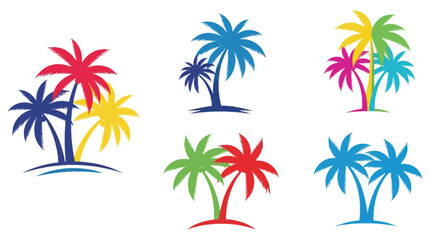 Obraz premium Colorful palm trees illustrations in various shades against a white backdrop