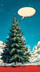 pine tree christmas new year speech balloon pop comic art vertical concept