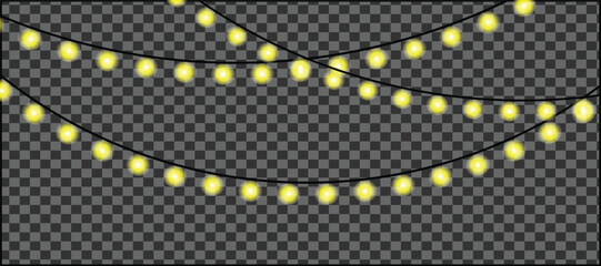 Festive string lights with glowing bulbs on a transparent background, perfect for adding a warm and inviting touch to any design project