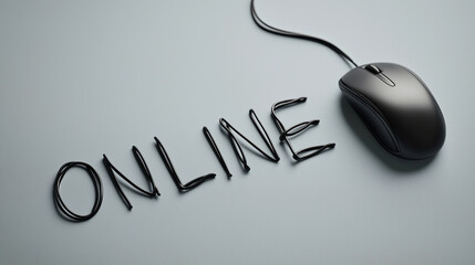 Computer Mouse with Cable Forming ONLINE Text Technology Concept